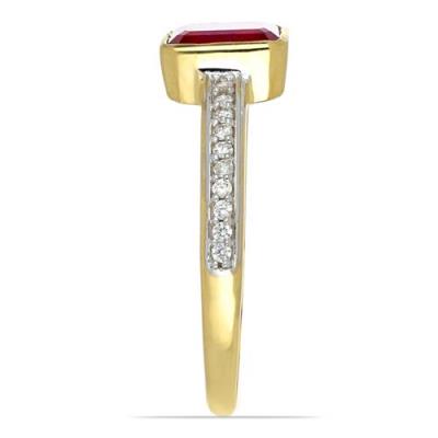 BUY NATURAL GLASS FILLED RUBY GEMSTONE 14K GOLD CLASSIC RING WITH WHITE DIAMOND
